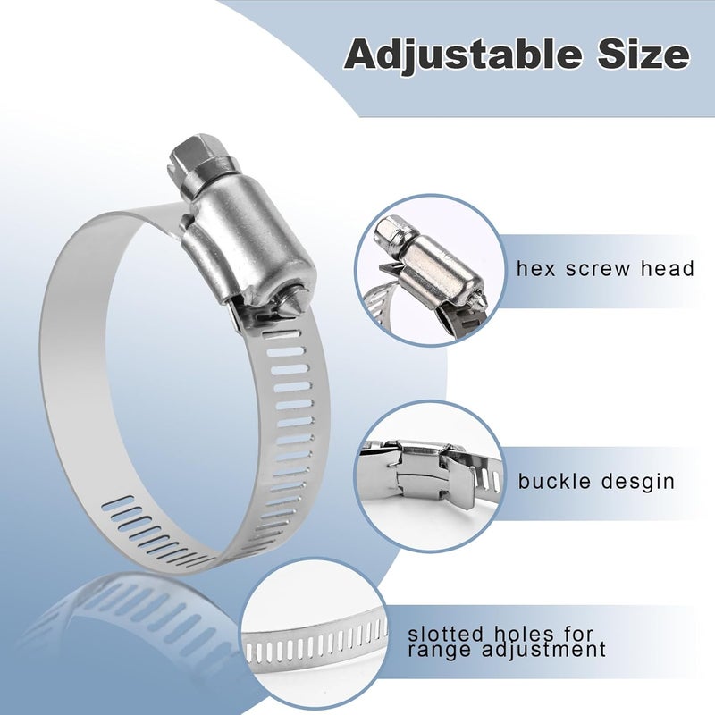 CARLWIN 22pcs Premium Stainless Steel Hose Clamp Assortment Kit, Worm Gear Clamps, 1/4"-2" (6-51mm) Small Hose Clamps for Plumbing, Automotive, Industrial, and Home Use - Image 5